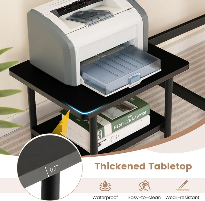 Tangkula Printer Stand with Storage, Under Desk Printer Table with 4 Wheels & Locking Mechanism, 2-Tier Rolling End Table Storage Rack for Bedroom, Living Room, Study