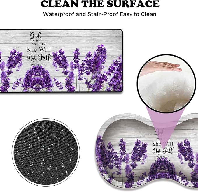 Large Gaming Mouse Pad 31.5x11.8 Inch Keyboard Pad + Ergonomic Wrist Rest Pad and Coaster with Non-Slip 3-Piece Desk Supplies Set, Bible Psalm 46:5 Lavender Design for Gamers/Office/Study
