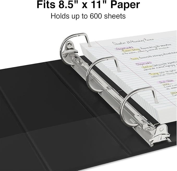 Staples Standard 3-Inch D-Ring View Binder, Holds Up to 600 Sheets, Black, Large Capacity Binder for Office & School