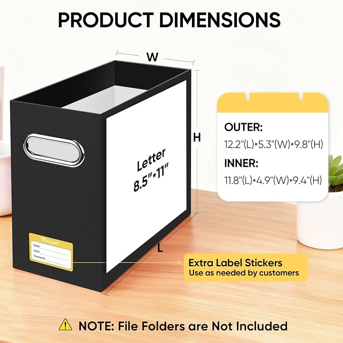 BALEINE 2PK File Organizer Box, Cardboard File Folder Organizer with Handle | Strong Corrugated Paper Core, Label Stickers for Identification, Hanging File Folder Organizer, Home Office Document Storage