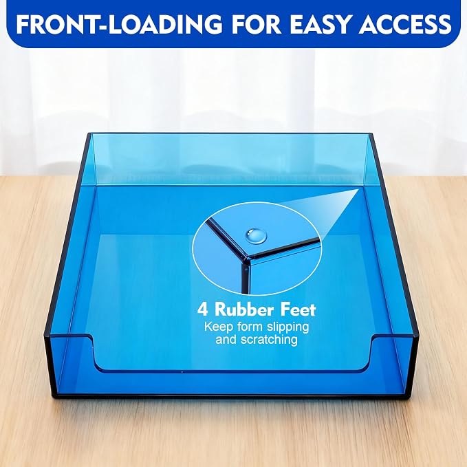 Paper Tray Acrylic File Organizer for Desk Letter Tray Desk Organizer Document Holder Sorter Storage for A4 Office Supplies Magazines, 13.8x10.6x2.4 Inches, Blue