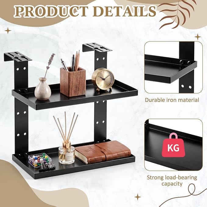 2 Tier Large Cubicle Rectangle Shelf, 11.8''l x 7.87''w Office Cubicle Storage Organizer Accessories, Adjustable Rectangle Shelf with Hooks