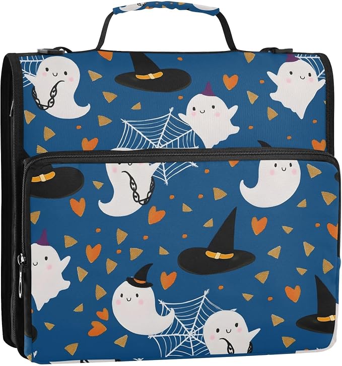 3 D-Ring Zipper Binder Bag, Ghost Hat Spide R Web Pattern Removable Binder with Zipper Case Hold 300+ Sheets& 13 Inch Laptop for School Office Supplies Organizer