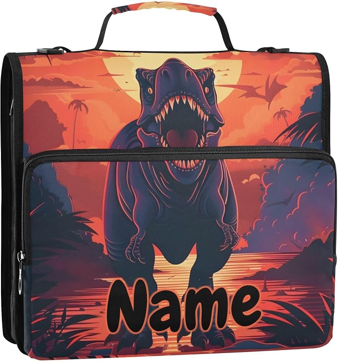 Custom Dinosaur 3 Ring Binder Bag 1.5 inch Personalized Name Binder Organizer 500 Sheet Documents Storage for School Office