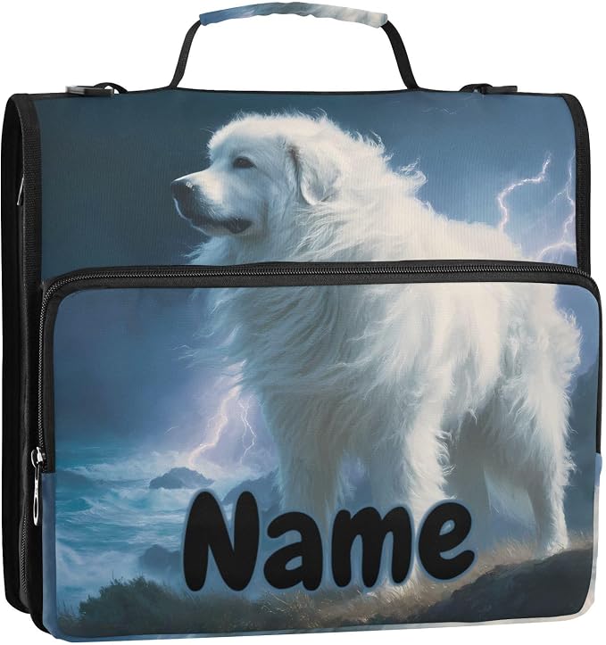 Custom Great Pyrenees Dog 3 Ring Binder Bag 1.5 inch Personalized Name Binder Organizer 500 Sheet Documents Storage for School Office