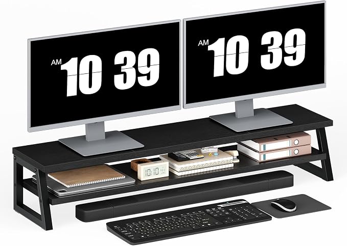 HOOBRO 2-Tier Dual Monitor Stand Riser, 39 Inch Large Computer Monitor Stand for 2 Monitors, Computer Monitor Riser, Desk Shelf Organizer for Office Desk, Accessories, Black BB122CJ01