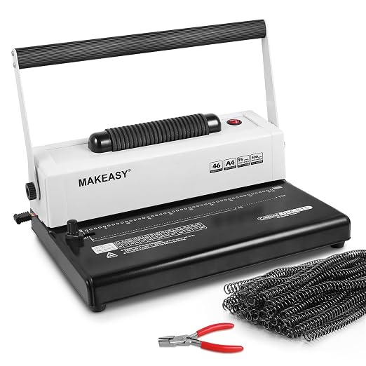 Coil Spiral Binding Machine, Punch 15 Sheet - Manual Hole Punch - Electric Coil Inserter - Adjustable Side Margin - for Letter Size/A4/A5, Comes with 1 Box 5/16'' Binding Coils & Plier