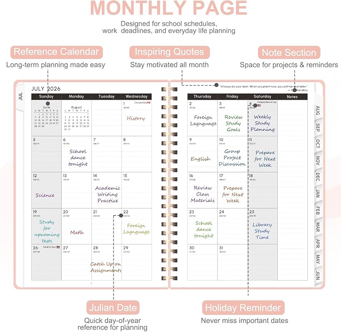 Planner 2026-2027, Weekly and Monthly Academic Year Calendar Planner, July 2026 - June 2027, Daily Agenda Book for Office School Supplies, A5(6.3'' x 8.5'')