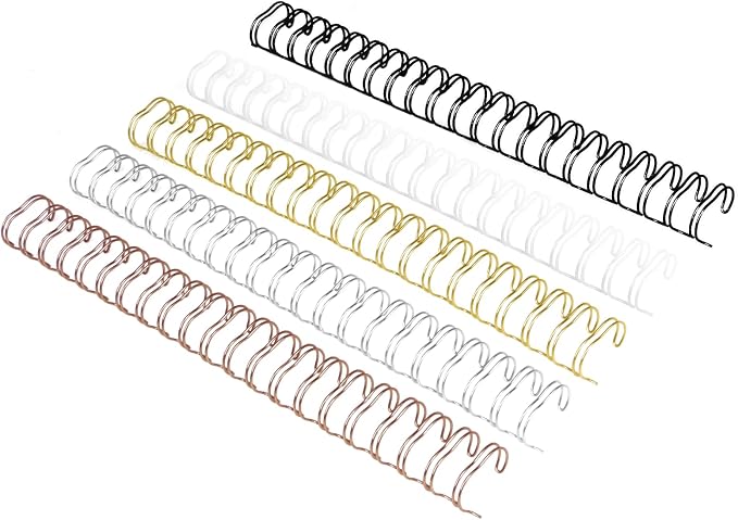RAYSON Wire Binding Spines, 7/16" Multicolor 2:1 Pitch 21-Hole Double Loop Binding Wires for Letter Size, 90-Sheet Capacity, 100 Pack, Black/White/Rose Gold/Silver/Golden