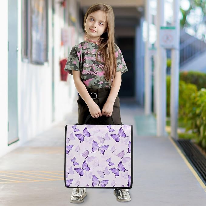 3 D-Ring Zipper Binder Bag, Purple Butterflies Pattern Removable Binder with Zipper Case Hold 300+ Sheets& 13 Inch Laptop for School Office Supplies Organizer