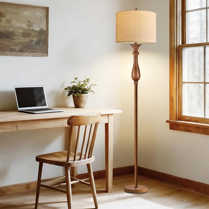 Wood Floor Lamps for Living Room Farmhouse Boho Floor Lamp with Remote Control & 3 Color Temperature,Dimmable Vintage Floor Lamp Mid Century Modern Standing Lamp Pole Tall Floor Lamp Bedroom Corner
