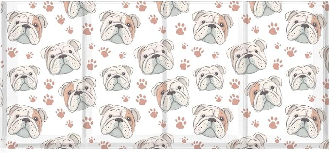 English Bulldog Dog Paw Print 4 Compartment Acrylic Pencil Holder, Printed Pencil Holder Makeup Brush Holder Acrylic Desktop Accessories for Pencil Cutlery Toiletries Storage