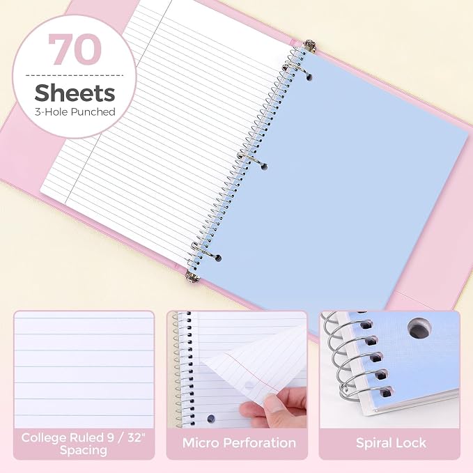 SKYDUE Pink School Supplies Set – 1" 3-Ring Binder, 2 Expanding File Folders, 3 Spiral Notebooks, 8 Tab Dividers & Pencil Pouch – Cute Stationery for High School Stude, College Essentials
