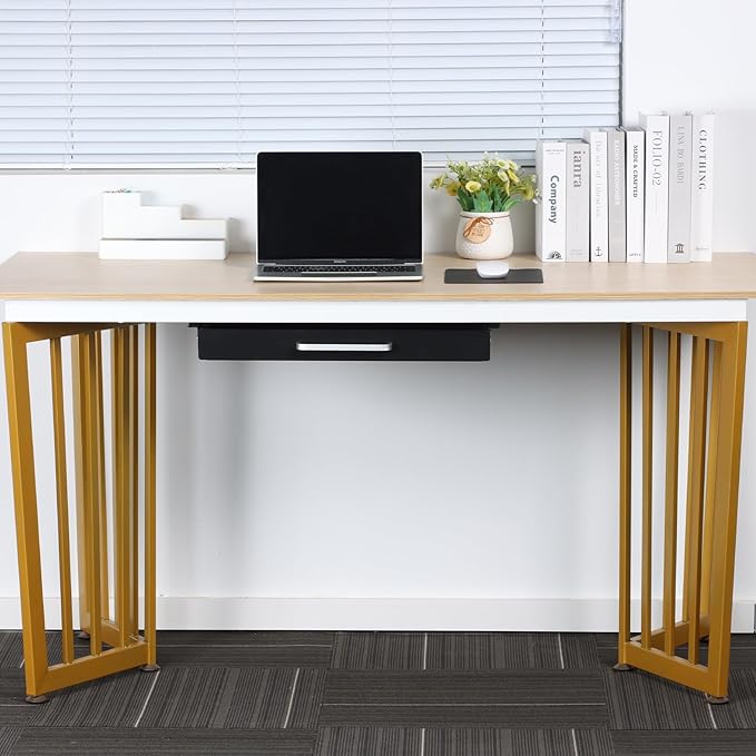 Under Desk Drawer 21" with 4 Divider Trays, Storage Drawer Organizer | Black, Under Counter, Desk Accessory, Attachable for Workbench, Adjustable Brackets, for Desk Lip with Crossbar, Clamp Mount
