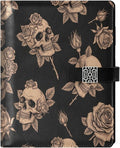 DIGTIA Skull Rose Floral Halloween PU Leather Notebook A5 Binder 6 Ring Refillable Journal with Magnetic Buckle Closure Loose Leaf Travel Office Planner Budget Binder Notepad Portfolio
