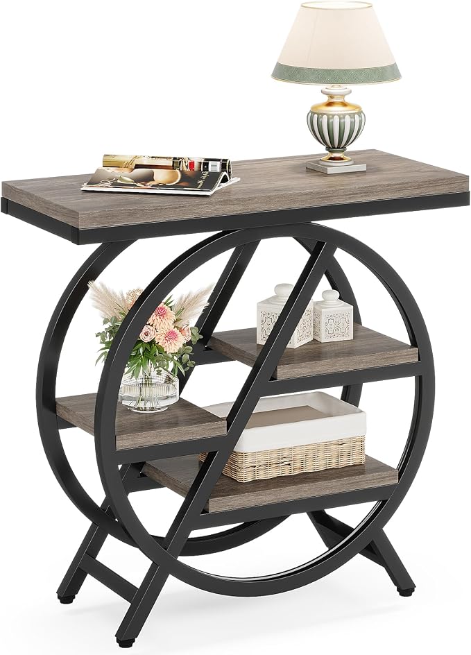 Little Tree End Table, Narrow Side Table with 4-Tier Large Storage Space | Modern Bedside Table for Living Room, Home Office, Bedroom, Grey