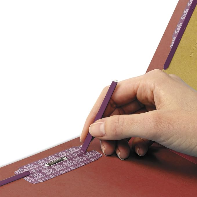 Smead 100% Recycled End Tab Pressboard Classification File Folder with SafeSHIELD Fasteners, 2 Dividers, 2" Expansion, Legal Size, Red, 10 per Box (29860)