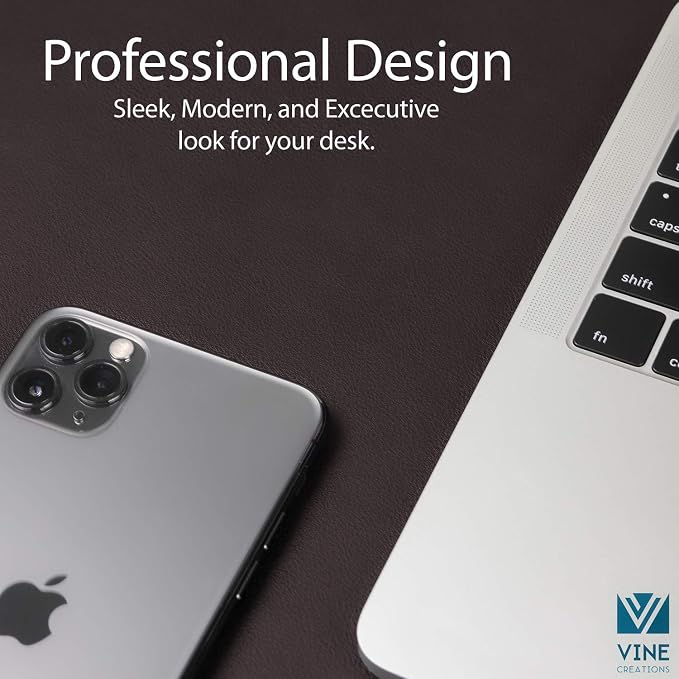Vine Creations Leather Desk Mat Large 44" x 22", Desk Protector Mat, PU Leather Desk Pad, Large Mouse Pad, Desk Blotter, Desk Pads on Top of Desks, Desk Matt for Desktop, Office Desk Mat (Dark Brown)