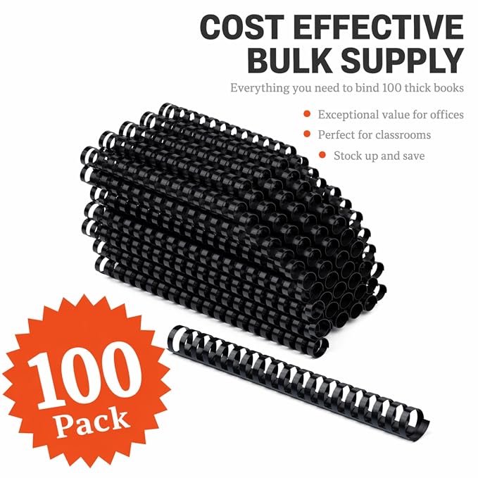 Binding Combs 100 Pack, 3/4 Inch Plastic, Holds 150 Sheets - Performore | 19 Ring Comb Binding Spines for Letter Size Paper, Binder Combs for Reports, Presentations, Planners, School and Office