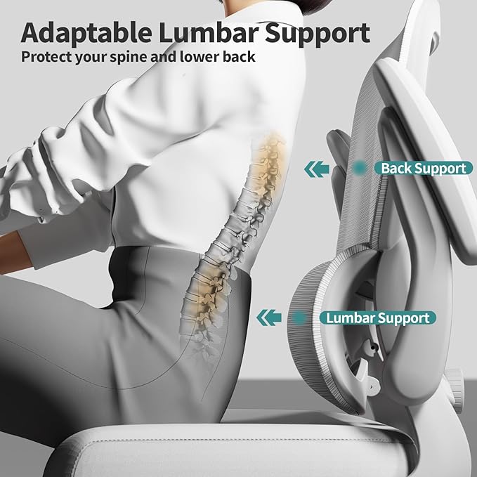 TRALT Office Chair - Ergonomic Desk Chair with Adjustable Lumbar Support, Mesh Computer Chair, Executive Chair for Home Office Comfortable Lumbar Support (1, White White)