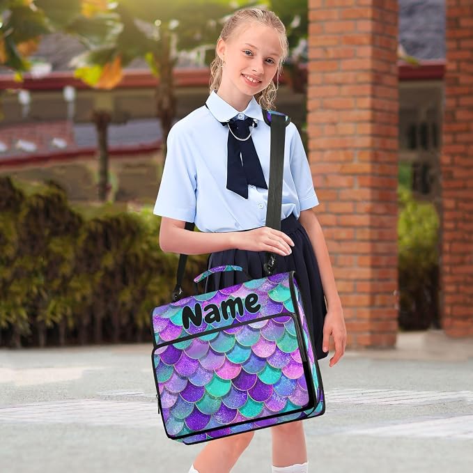 Custom Pink Blue Purple Mermaid Scales 3 Ring Binder Bag 1.5 inch Personalized Name Binder Organizer 500 Sheet Documents Storage for School Office