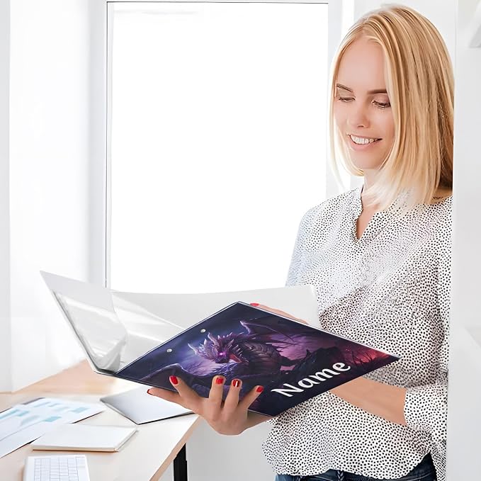 Custom 3 Ring Binder Dragon Purple 1.5" Round Ring Binders Personalized Name View Binder with 200 Sheet for Kids School Supplies Women Men Office, 1 Pack