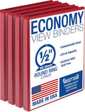 Samsill 0.5 Inch 3 Ring Binder, Economy Round Ring, Clear View Cover, 100 Sheet Capacity - for School, Home, Office - Red, 4 Pack