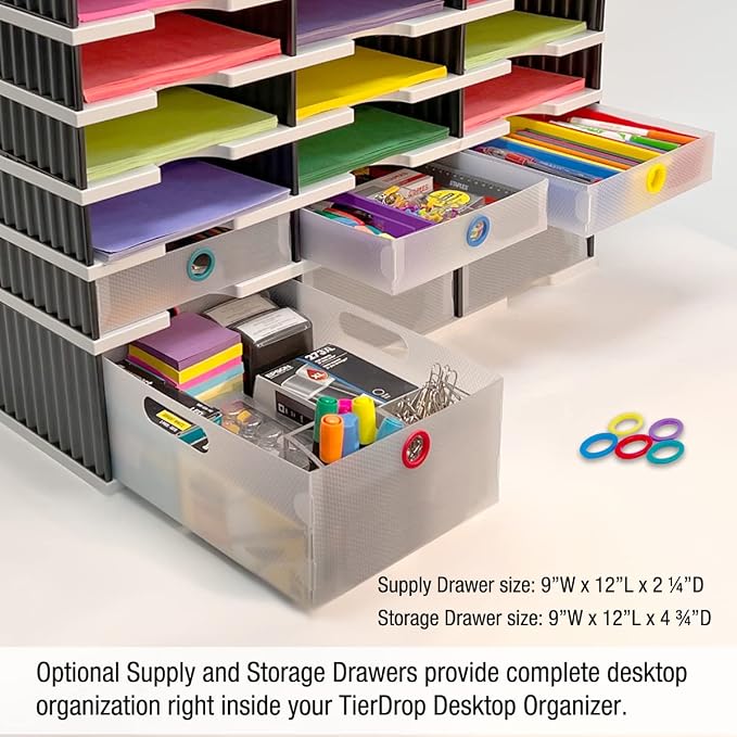 Ultimate Office TierDrop Desktop Organizer, 9 Compartment Sorter Plus Riser | Riser base gives easy access to lower slots and stores desk accessories; modular no-tool design, expands with add-on tiers