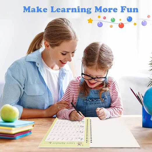 Magic Grooved Writing Practice for Kids Ages 3-8|Reusable Tracing Workbook|Magic Copybook Set with Disappearing Ink Pens for Preschool Learning