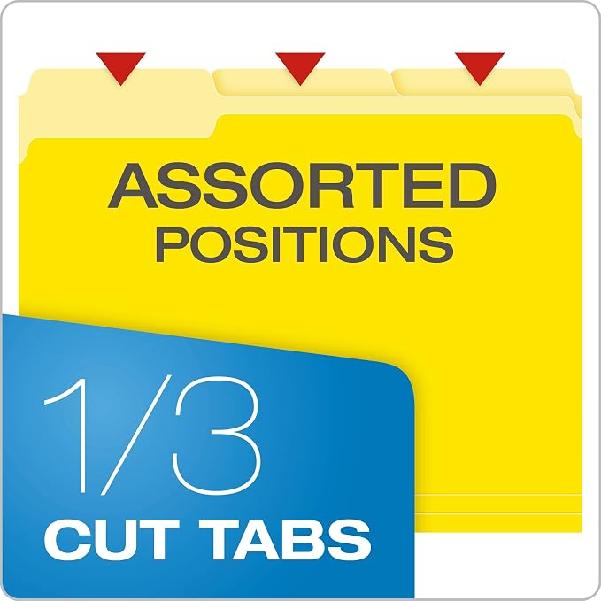 Pendaflex Two-Tone Color File Folders, Letter Size, Yellow, 1/3 Cut, 100 per box (152 1/3 YEL)