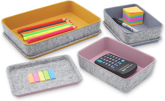 3pc Stackable Lidded Felt Desk Drawer Organizer Multi-Color Bins