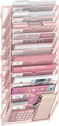 10-Tier Wall File Organizer and Hanging File Organizer, Pink | Wall Organizer and Wall Mounted File Holder with 10 Pockets and Label Panels for Files, Mail, Folders, Magazines and Paper