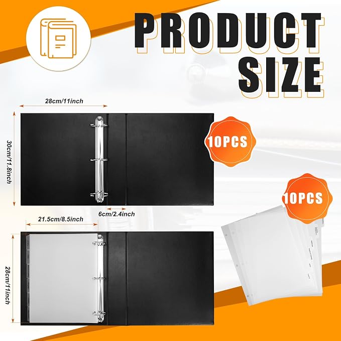 Dunzoom 10 Pcs Estate Planning Portfolio Binder PU Leather 3 Ring Binders with Gold Title and Index Tab Dividers, 11'' x 11.8'' x 2.4'' Estate Planning Organizer(Black)