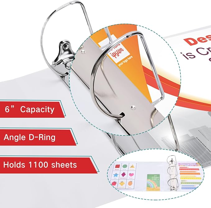 Sinload 6 Pcs 3 Ring Binder, 6 Inch Large Capacity 3 Slant D Ring Binders with Pockets, 8.5" x 11" Presentation Folder View Binder with Customizable Clear Cover for Documents Files Projects (White)