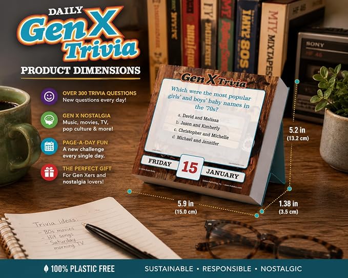 Daily Gen X Trivia 2027 Desk Calendar: Boxed Page-a-Day Nostalgia Quiz Calendar with Day-to-Day Pop Culture, Music, Movies & Throwback Challenges