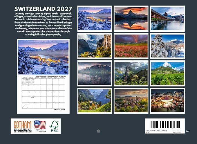Switzerland Calendar 2027 Swiss Monthly Wall Calender 12 Month