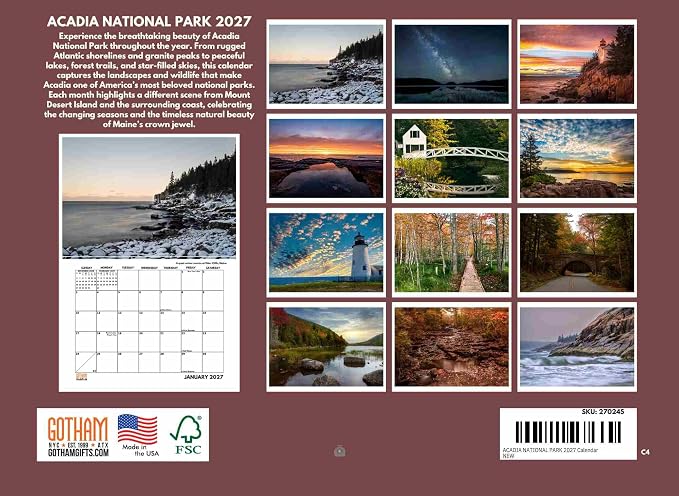 Acadia National Park Calendar 2027 Monthly Wall Calender 12 Month