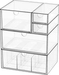 Clear 5-Drawer Stackable Desk Organizer Storage Set | Unique nine-grid drawer, Acrylic, Separate drawers, Dustproof, Easy to clean, for Office supplies, Pens, Jewelry, Makeup