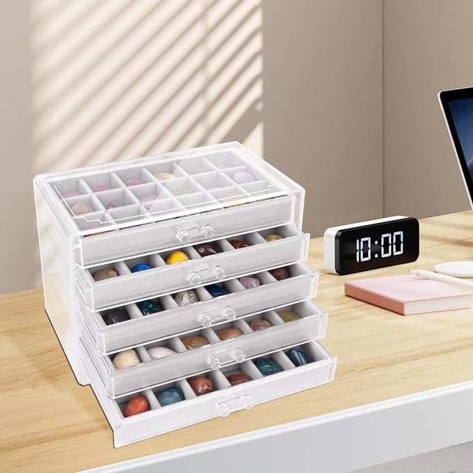 Rock Display Case,Rock Collection Box,90 Grid Rock Collection Display Case, Rocks Collections Storage,Acrylic Clear Displays Cases Organizer for Gemstone Fossil Crystal Stone Collectibles