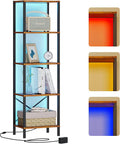 JARHETUN 5-Tier Bookshelf, Tall Narrow Bookcase with LED Lights, Book Shelf with Steel Frame, Office Furniture, Display Storage Shelf for Living Room, Bedroom, Study, Balcony, Rustic Brown
