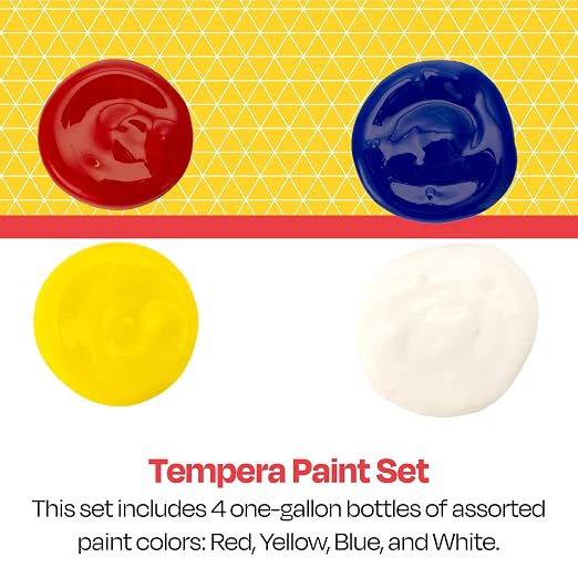 School Smart Tempera Paints for School and Arts and Crafts Use, One Gallon Each, Assorted Primary Colors, Set of 4