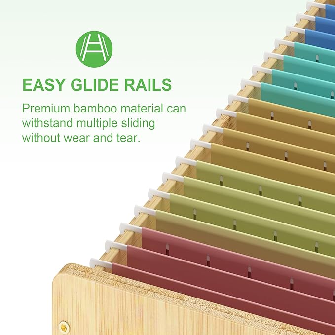 Bamboo Hanging File Box Organizer, File Folder Storge, Nature, 2 Pack