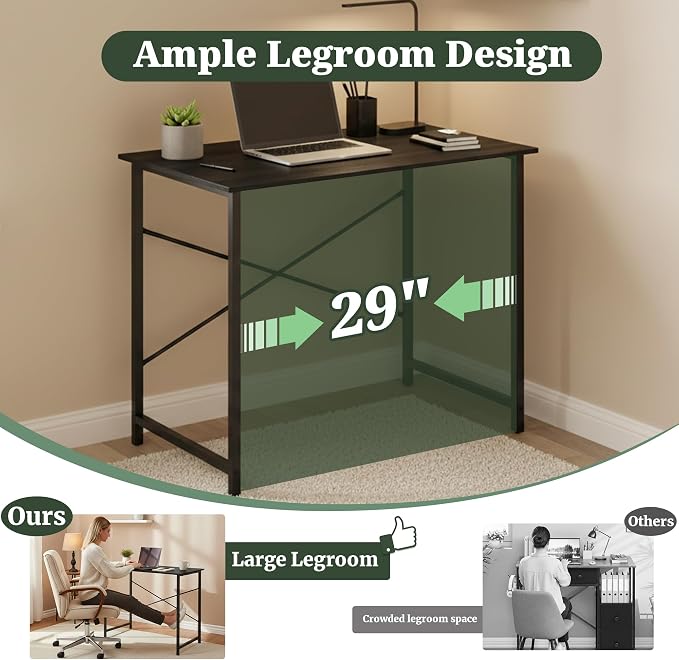 32 Inch Computer Desk, Small Writing Desk for Home Office Bedroom | 265 lb Capacity, Reinforced X-Frame, Waterproof MDF Top, Scratch-Resistant Surface, Easy Assembly, Black