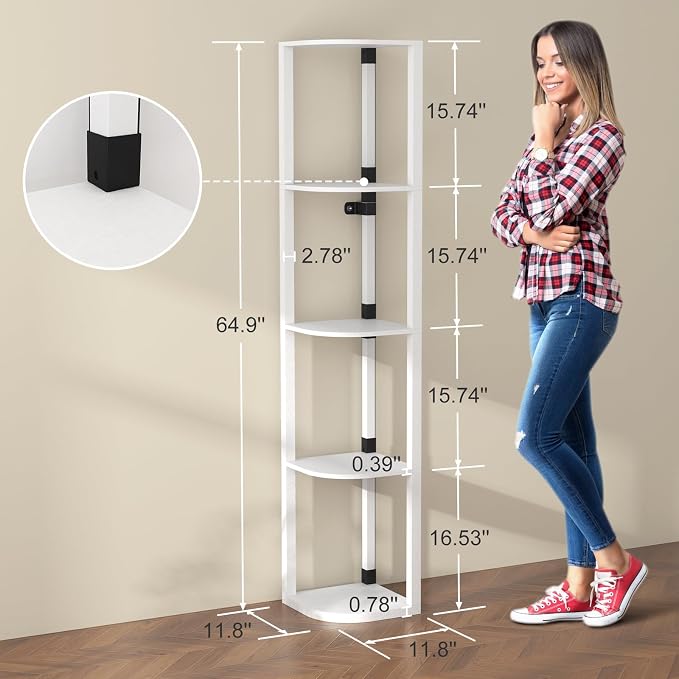 VTRIN Corner Shelf with Light, Floor Lamps with Shelves for Living Room, Small Space, Modern Home Decor Stand Sturdy 5-Tier Corner Bookshelf Cabinet Display Shelf for Collectibles, White