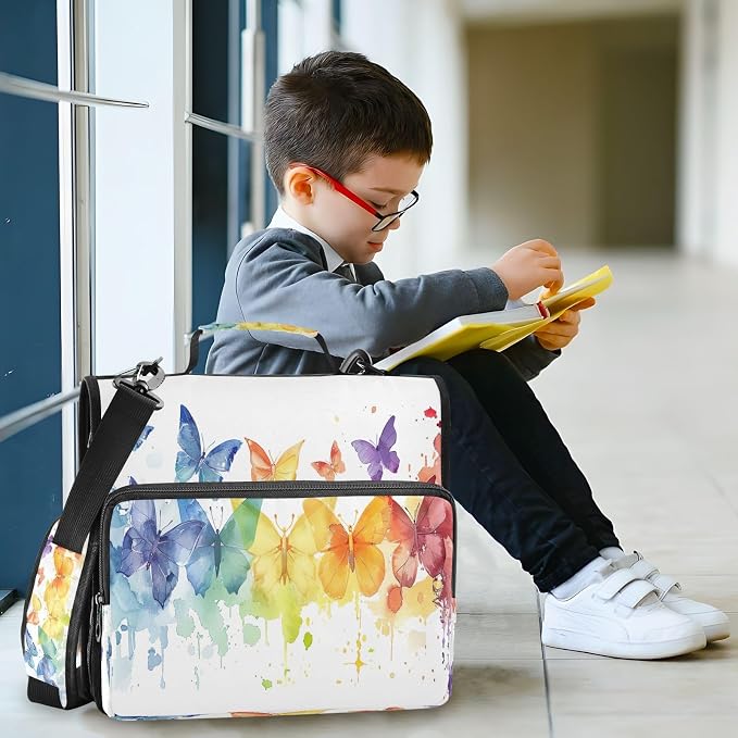 Colorful Butterfly Waterproof Zipper Binder with Shoulder Strap, 3-Ring Trapper Keeper with Lay-Flat Design and Multiple Compartments for School & Office, Adults & Kids