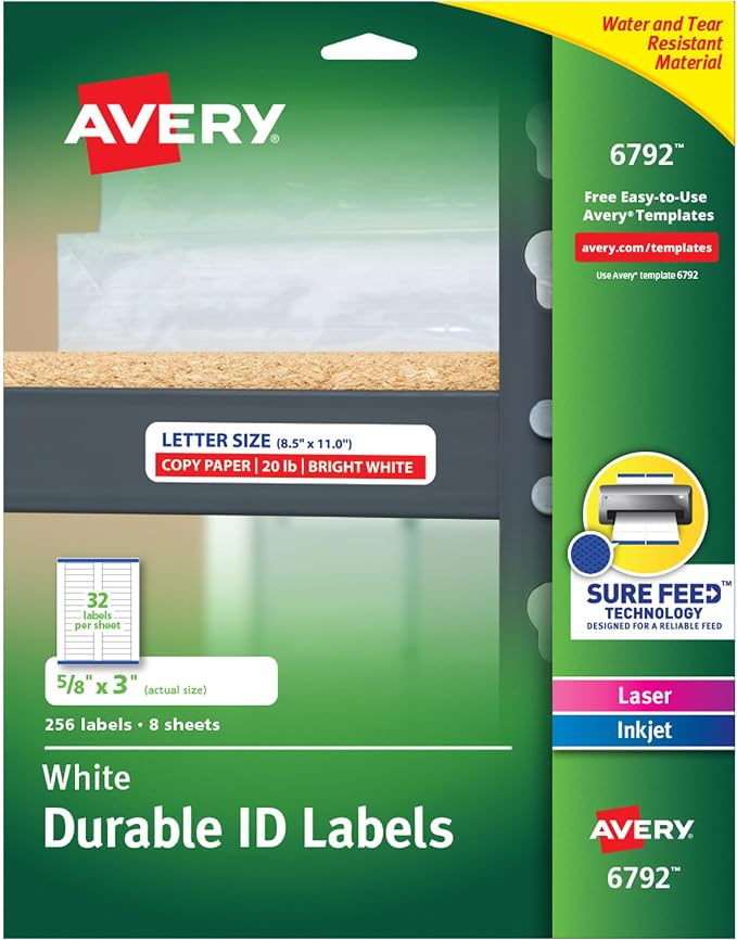 Avery® Durable ID Labels, Permanent Adhesive, 5/8 x 3, Pack of 256 (6792)