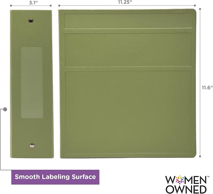 Carstens 3-Inch Heavy Duty 3-Ring Binder - Side Opening, Sage, Durable Plastic, Precision No-Gap Rings, Waterproof Cover, No Pockets, Holds 400 US Letter Sheets, BPA-Free, Made in USA (1714-3R)