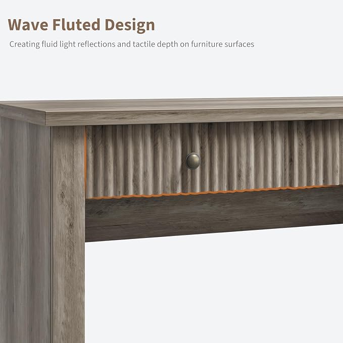 Garvee 54" Fluted Home Office Desk with File Drawer for Home Office | Modern Executive Desk with Charging Station, Wooden Computer Writing Desk for Study Room, Grey