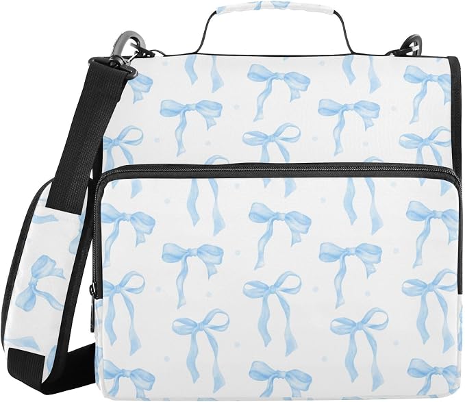 Coquette Ribbon Watercolor Blue Zipper Binder with Shoulder Strap Bag 3 Ring Binder Organizer Large Capacity Multiple Compartments for School Office
