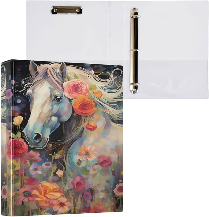 3 Ring Binder, Animal Pattern Horse Watercolor File Folder Holds 200 Sheets File Storage for Women Men School Office Supplie